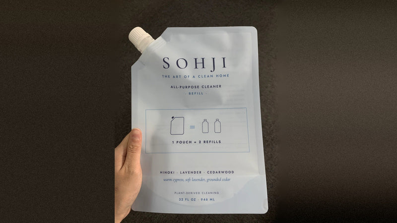 SOHJI 32 fl oz All-Purpose Cleaner refill pouch, hinoki, lavender and cedarwood scent