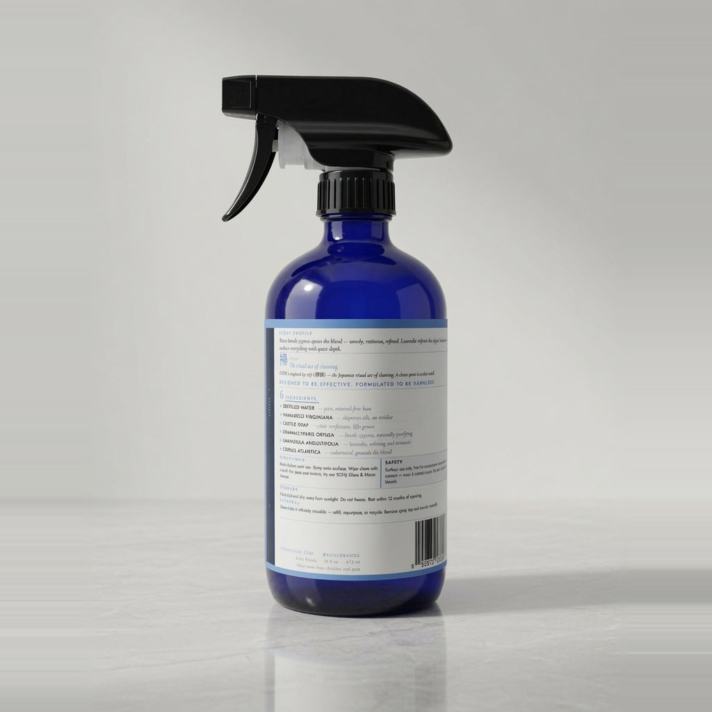 Back label of SOHJI all-purpose surface cleaner showing plant-derived ingredients and directions
