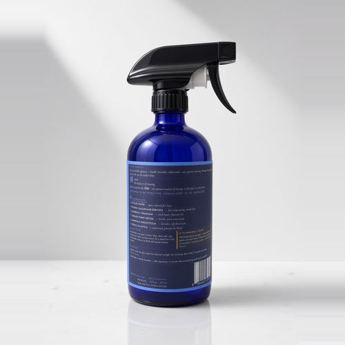 Back label of SOHJI glass and mirror cleaner showing plant-derived ingredients and directions