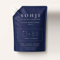 SOHJI Glass & Mirror Cleaner refill pouch, 32 fl oz, navy pouch with white logo; 1 pouch = 2 refills